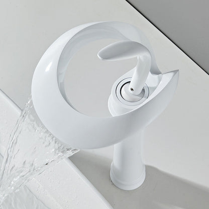 Thermora Single Handle Waterfall Brass Bathroom Sink Faucet with Hollowed-Out Design