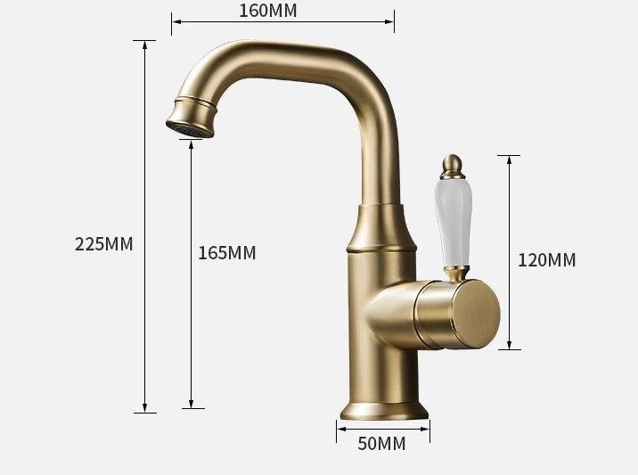 Ravelle Antique High-Arc Single-Hole Bathroom Sink Faucet - Dimensions