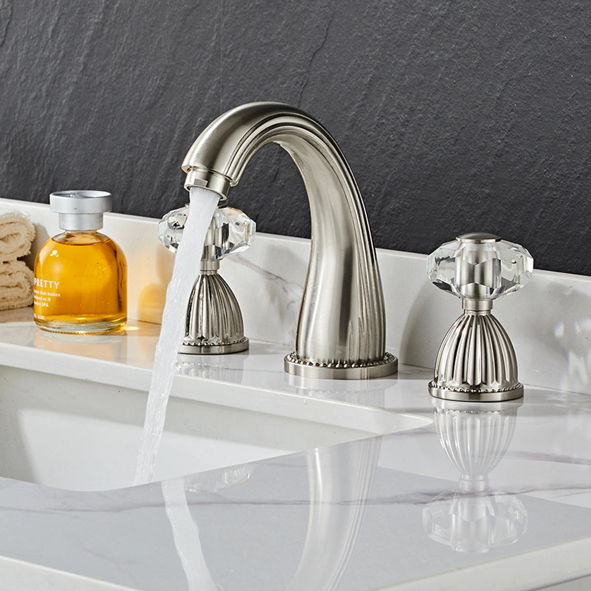 Aurion Vintage 3-Hole Widespread Bathroom Sink Faucet with Crystal Handles