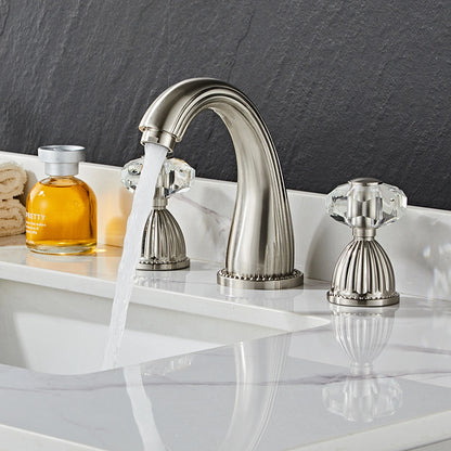 Aurion Vintage 3-Hole Widespread Bathroom Sink Faucet with Crystal Handles