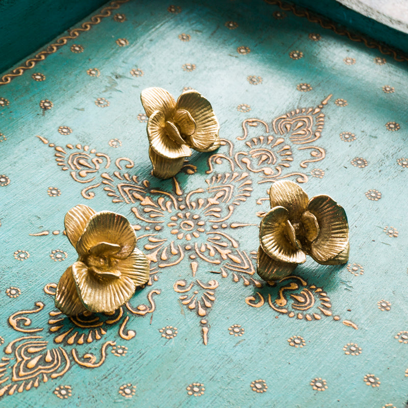 Solid Brass Phalaenopsis Flower Cabinet Knobs