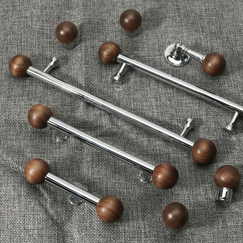 Chrome-Plated Brass and Walnut Cabinet Pulls and Knobs