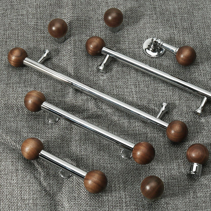Chrome-Plated Brass and Walnut Cabinet Pulls and Knobs