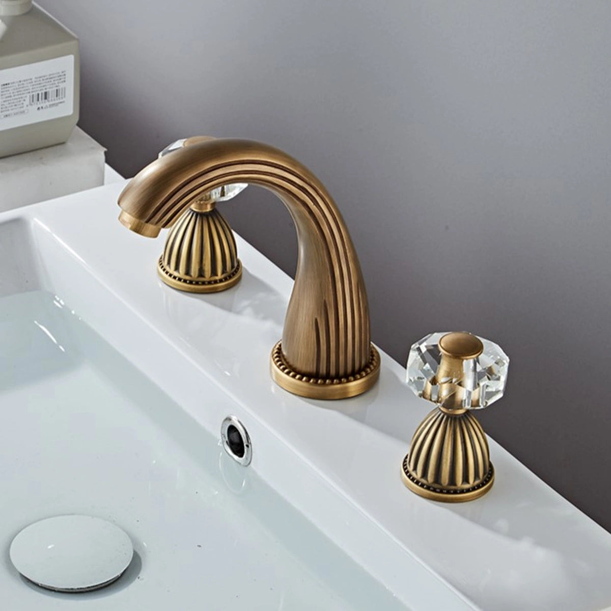 Aurion Vintage 3-Hole Widespread Bathroom Sink Faucet with Crystal Handles