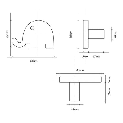Brass Elephant Dresser Knobs in Three Finishes