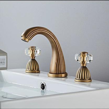 Aurion Vintage 3-Hole Widespread Bathroom Sink Faucet with Crystal Handles