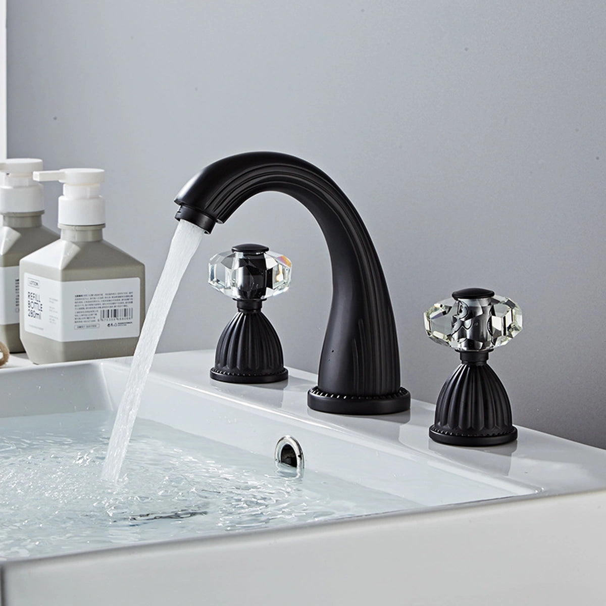 Aurion Vintage 3-Hole Widespread Bathroom Sink Faucet with Crystal Handles