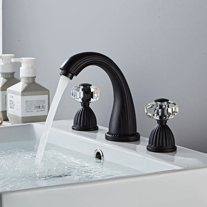 Aurion Vintage 3-Hole Widespread Bathroom Sink Faucet with Crystal Handles