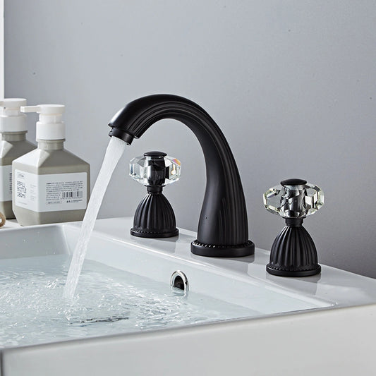 Aurion Vintage 3-Hole Widespread Bathroom Sink Faucet with Crystal Handles