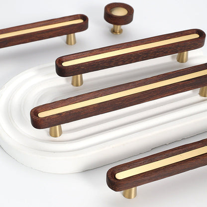 Walnut Wood Cabinet Pulls and Knob with Gold Inlay