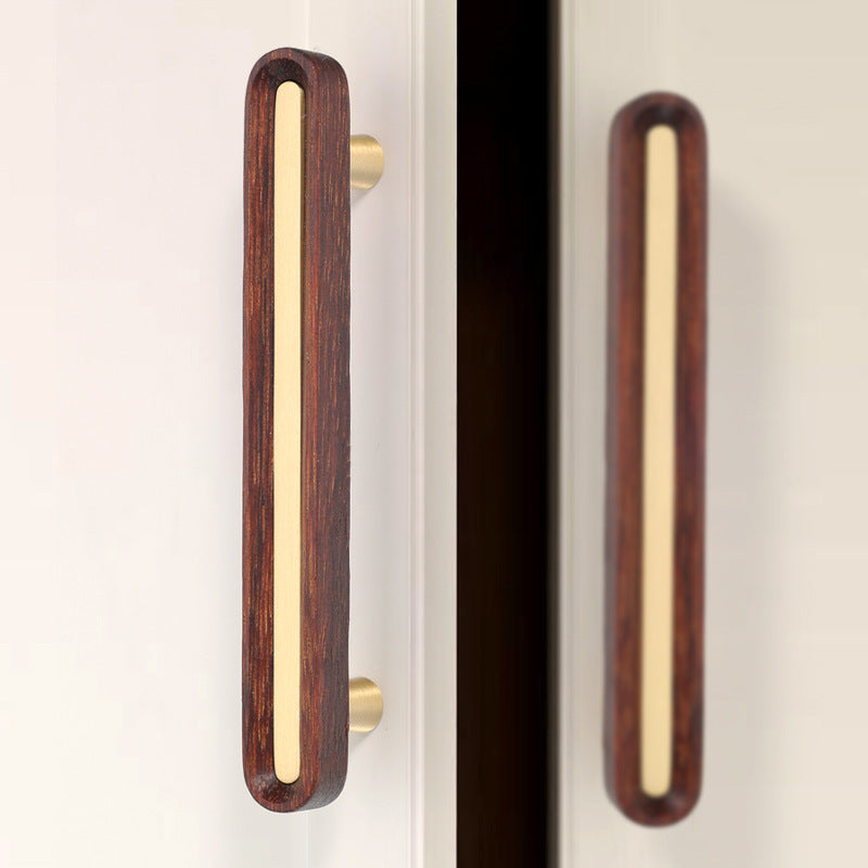 Walnut Wood Cabinet Pulls and Knob with Gold Inlay