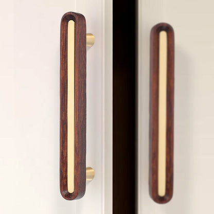 Walnut Wood Cabinet Pulls and Knob with Gold Inlay