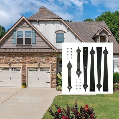 Faux Garage Door Hinge and Handle Kit, Black Spear Style
