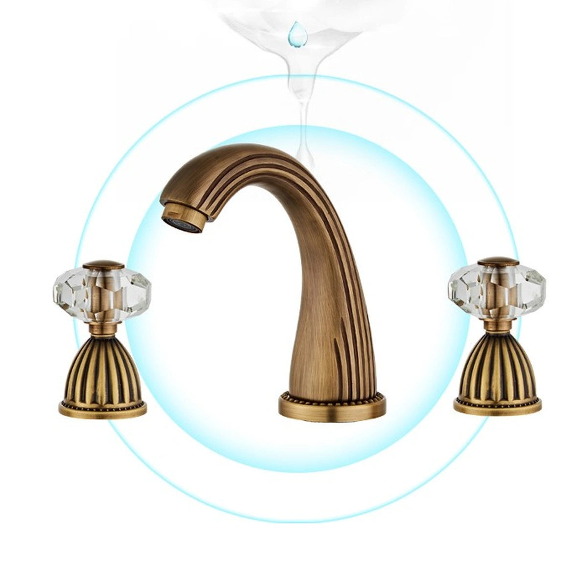 Aurion Vintage 3-Hole Widespread Bathroom Sink Faucet with Crystal Handles