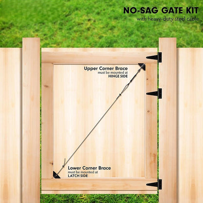 No-Sag Gate Kit with 9-Foot Adjustable Steel Cable for Wood Fence Gates