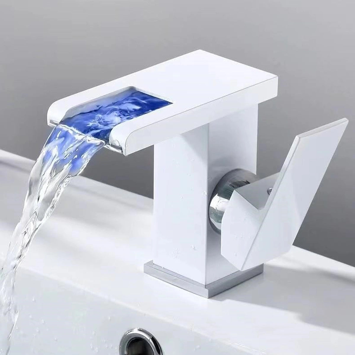 Lumina LED Waterfall Bathroom Sink Faucet with Color-Changing Temperature Light