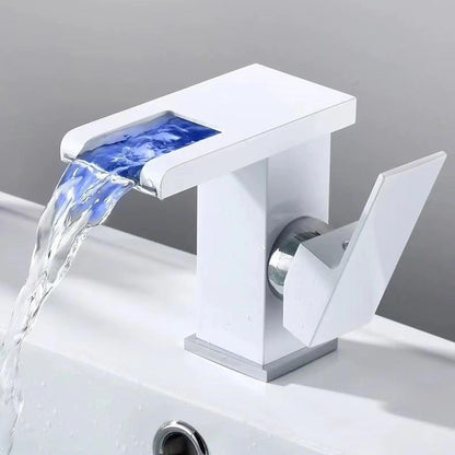 Lumina LED Waterfall Bathroom Sink Faucet with Color-Changing Temperature Light
