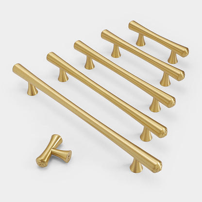 Gold Brass Cabinet Pulls and T-Knob with Flared Ends