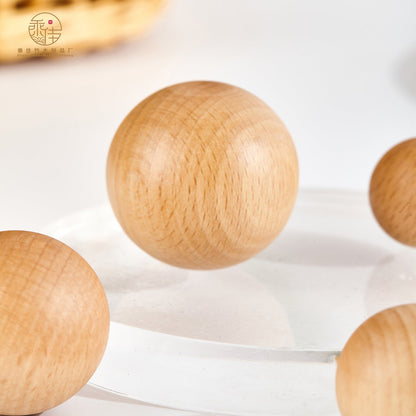Beech and Walnut Round Wood Cabinet Knobs for Drawers