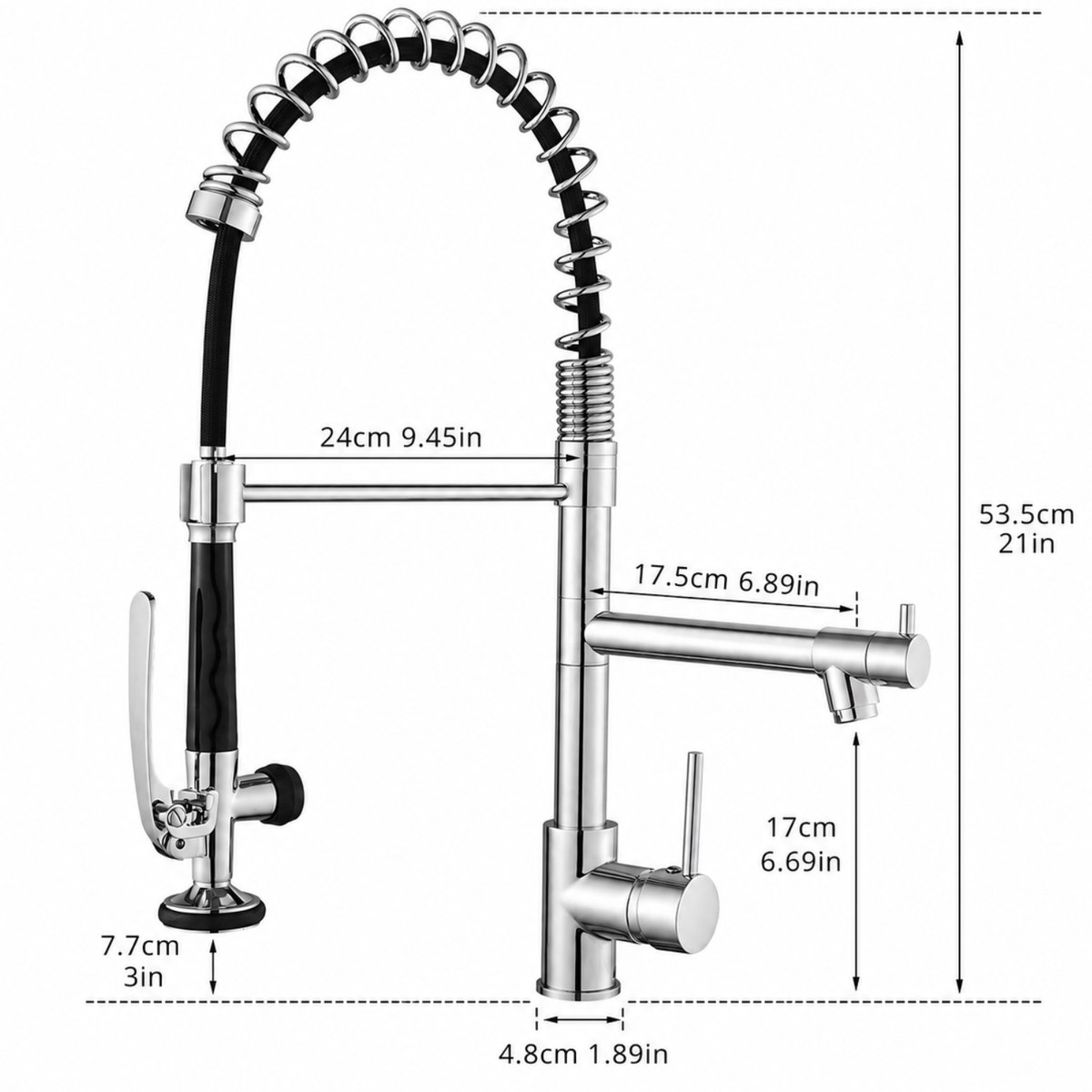 Orbit 360° Pull-Out Kitchen Faucet with Single Handle - Dimensions