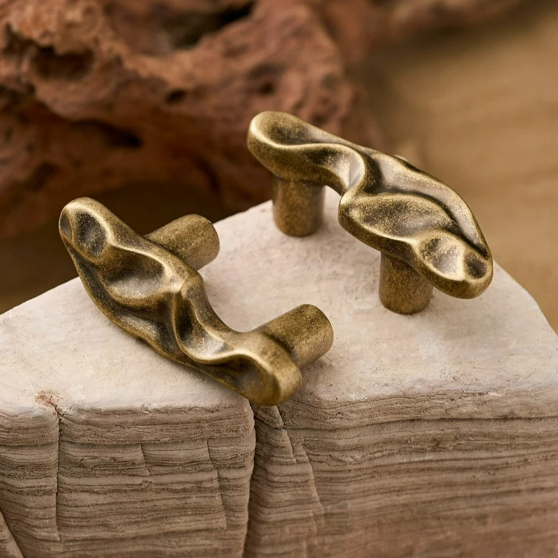 Organic Brass Cabinet Drawer Pull in Antique Bronze