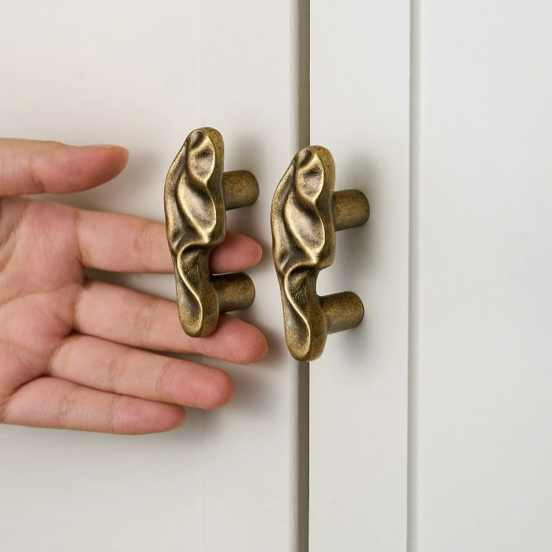 Organic Brass Cabinet Drawer Pull in Antique Bronze