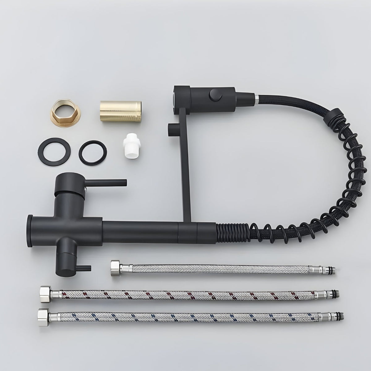 Orin Three-Way Kitchen Faucet with Filter Tap Reverse Osmosis Compatible and Pull-Down Spout - What is included