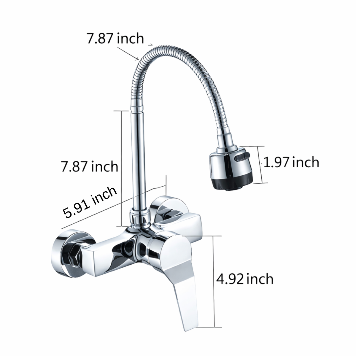 Reno Dual Hole Wall Mount Kitchen Sink Faucet - Dimensions