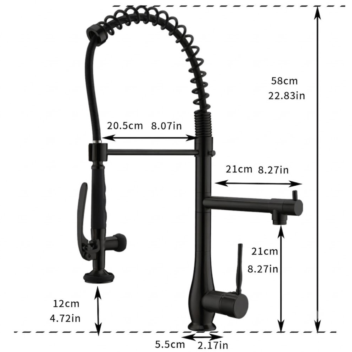 Rivet Commercial Pull-Down Kitchen Faucet - Dimensions