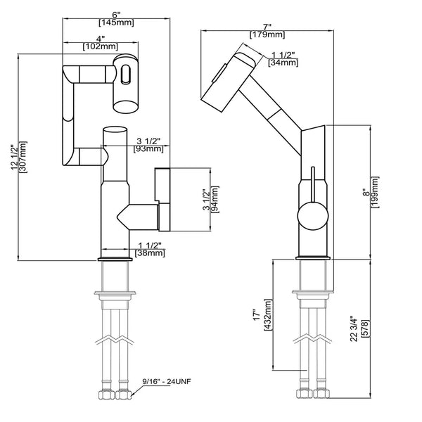 Rotelle Smart Multi-Angle Rotating Bathroom Faucet - Dimensions