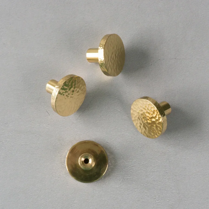 Round Brass Cabinet Knob with Hammered Texture