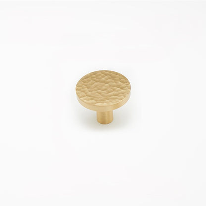 Round Brass Cabinet Knob with Hammered Texture
