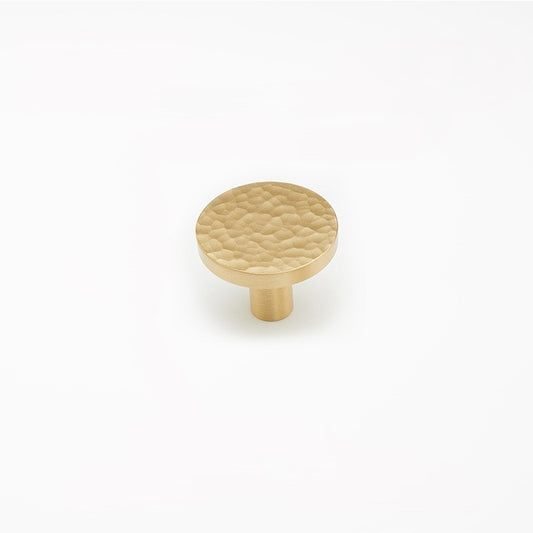 Round Brass Cabinet Knob with Hammered Texture