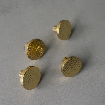 Round Brass Cabinet Knob with Hammered Texture