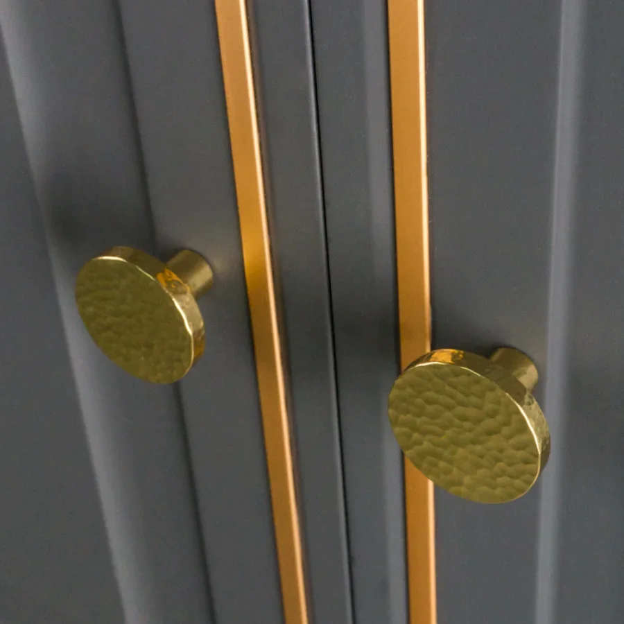 Round Brass Cabinet Knob with Hammered Texture