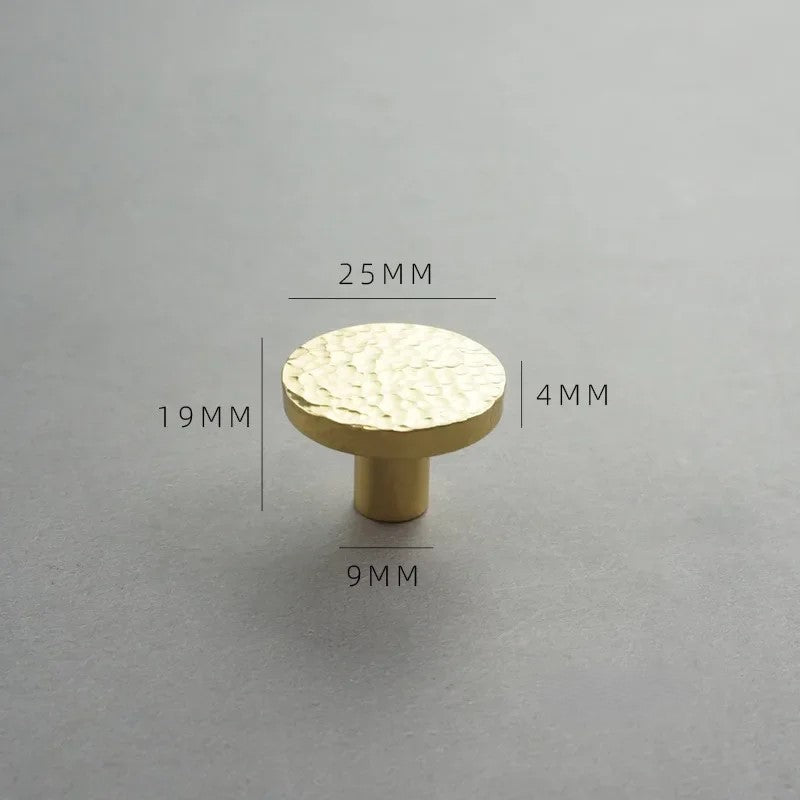 Round Brass Cabinet Knob with Hammered Texture