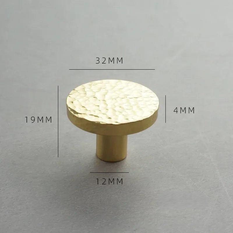 Round Brass Cabinet Knob with Hammered Texture