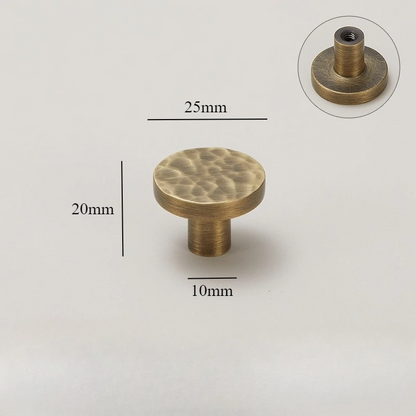 Round Brass Cabinet Knob with Hammered Texture