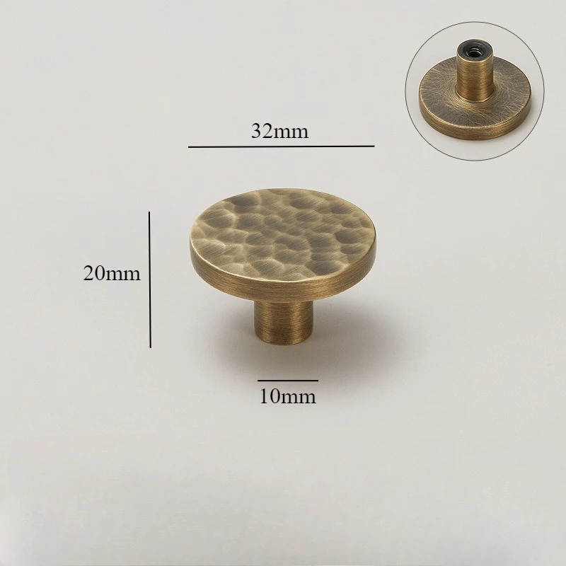Round Brass Cabinet Knob with Hammered Texture