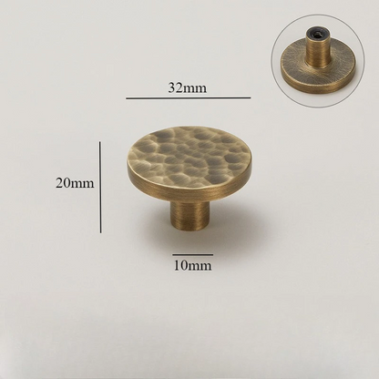 Round Brass Cabinet Knob with Hammered Texture