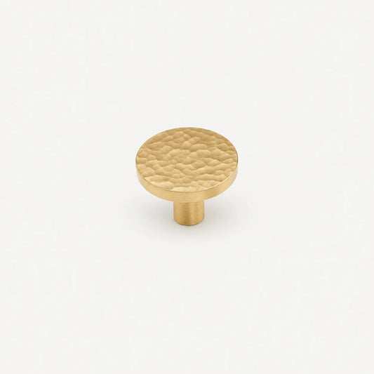 Round Brass Cabinet Knob with Hammered Texture