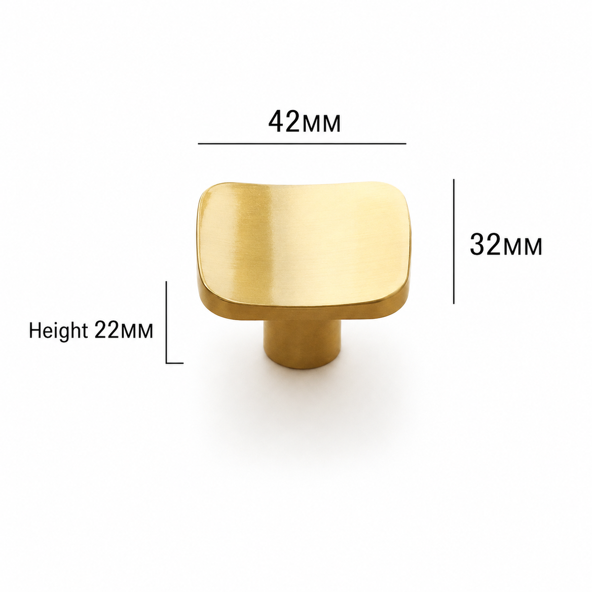 Rounded Rectangular Cabinet Knob in Brushed Brass