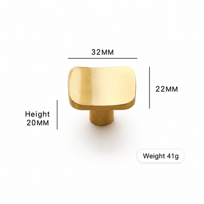 Rounded Rectangular Cabinet Knob in Brushed Brass