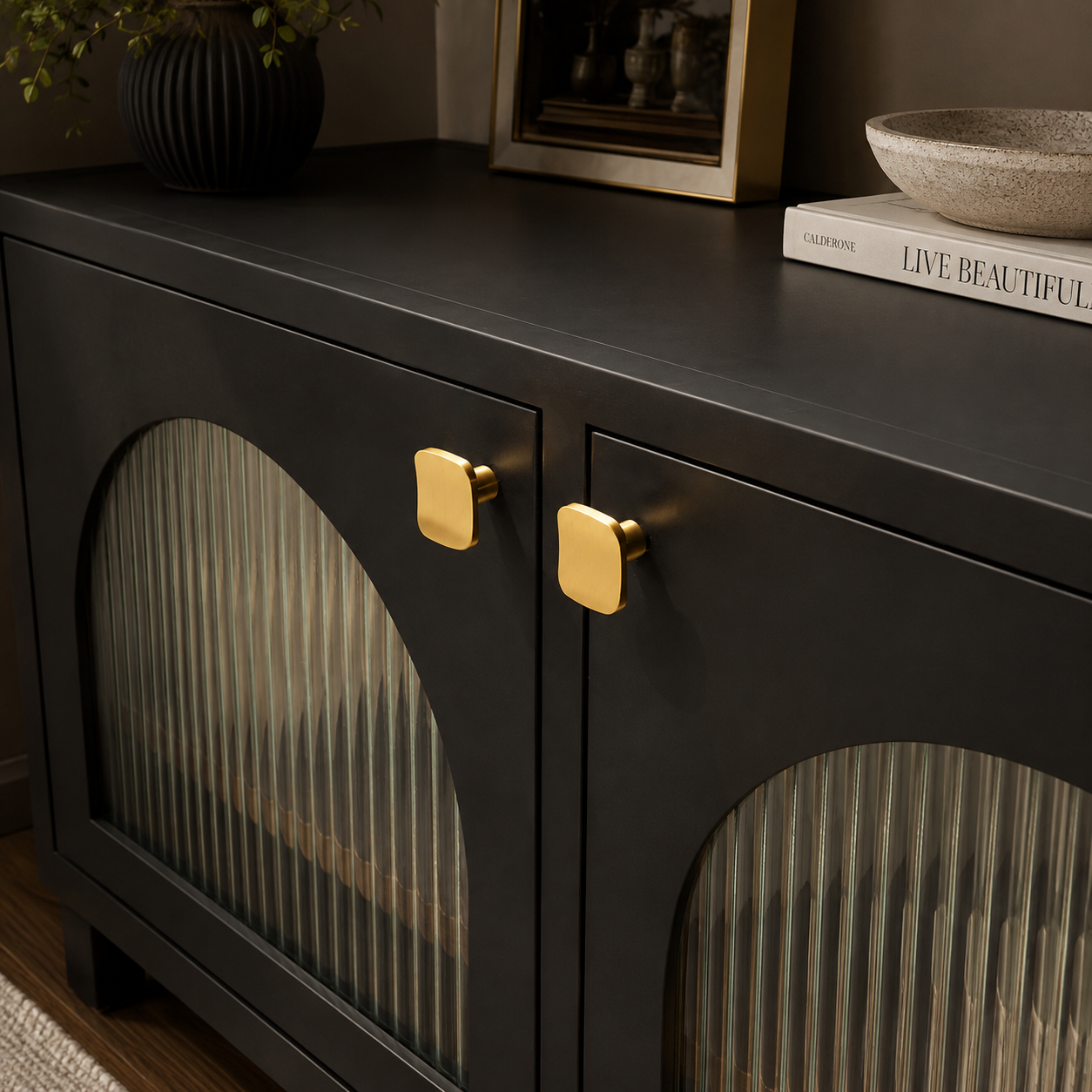 Rounded Rectangular Cabinet Knob in Brushed Brass