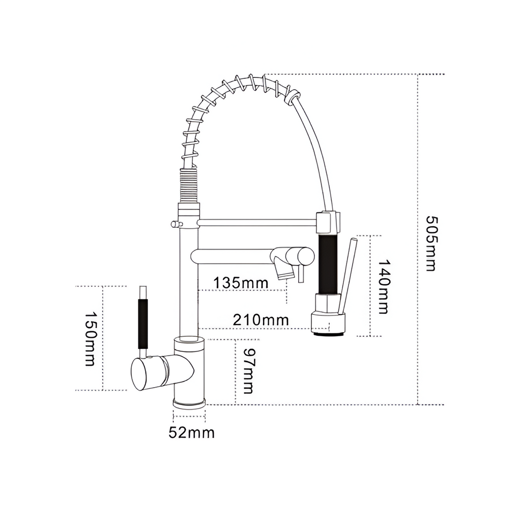 Rowan Professional Pull-Down Kitchen Faucet - Dimensions