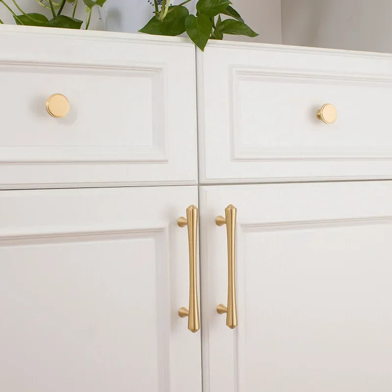 Gold Brass Cabinet Pulls and T-Knob with Flared Ends