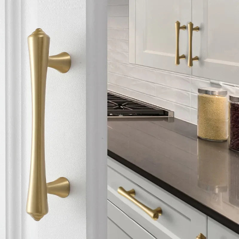 Gold Brass Cabinet Pulls and T-Knob with Flared Ends