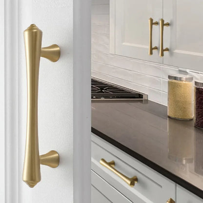 Gold Brass Cabinet Pulls and T-Knob with Flared Ends