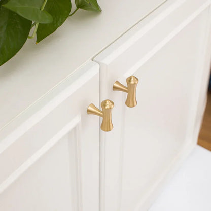 Gold Brass Cabinet Pulls and T-Knob with Flared Ends