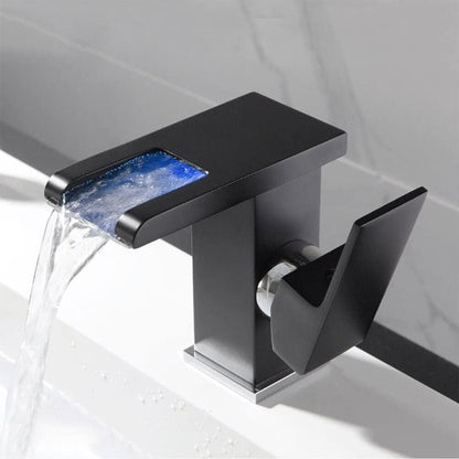 Lumina Modern LED Waterfall Bathroom Sink Faucet With Color-Changing LED Temperature Light